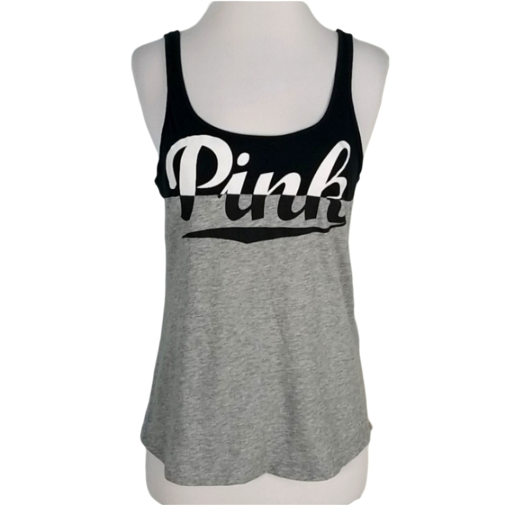 PINK Victoria's Secret Two toned Scoop Neck Low Back tank top Black Gray Size S